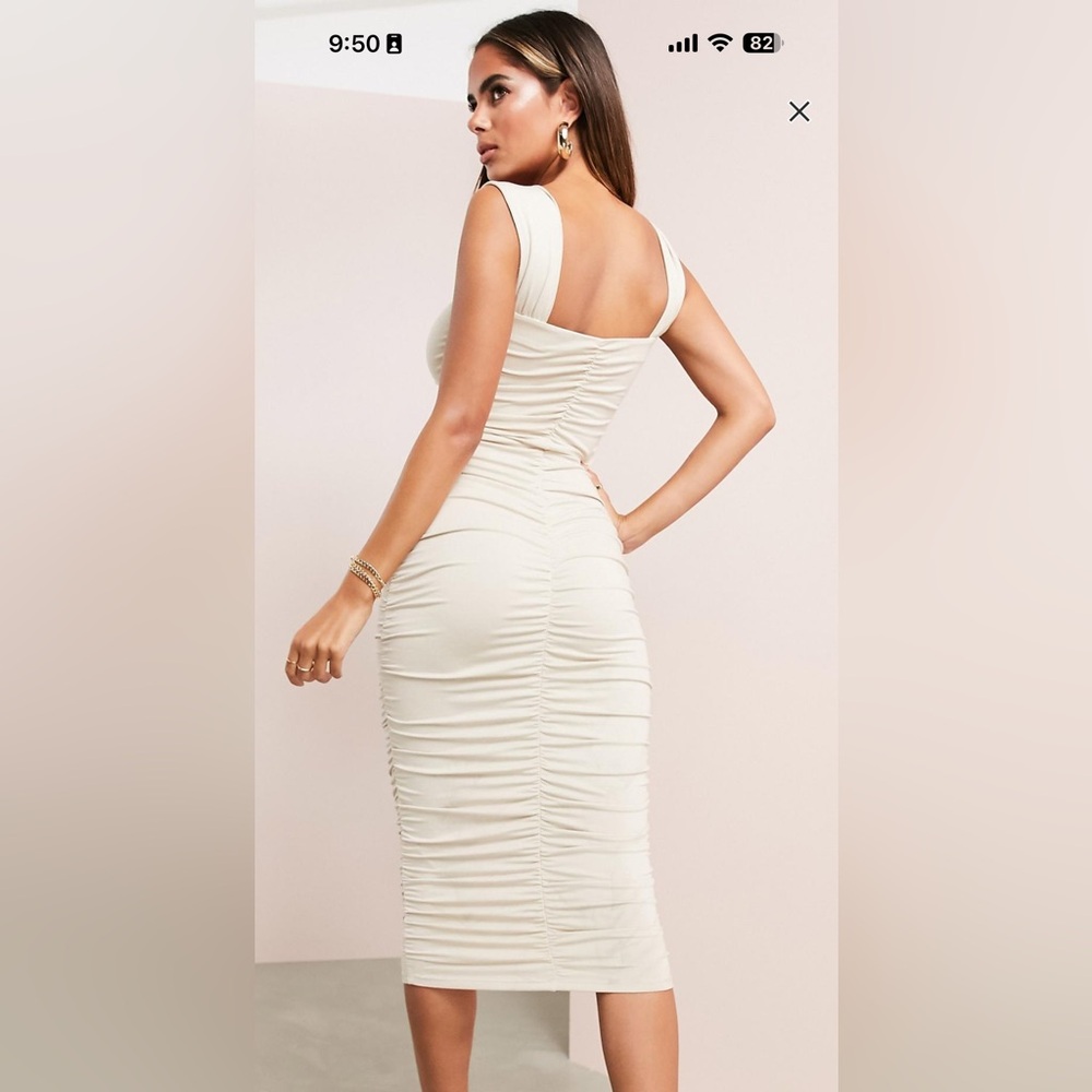 Elegant Tan Ruched Dress for Date Nights